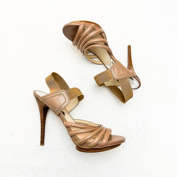 Michael Kors Strappy Brown Platform Stiletto Heel Sandal Size 9.5 Mint - Picture 3 of 7